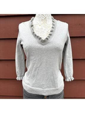 Chaps Classics Silver Metallic Knit Sweater with Ruffle Trim Coquette